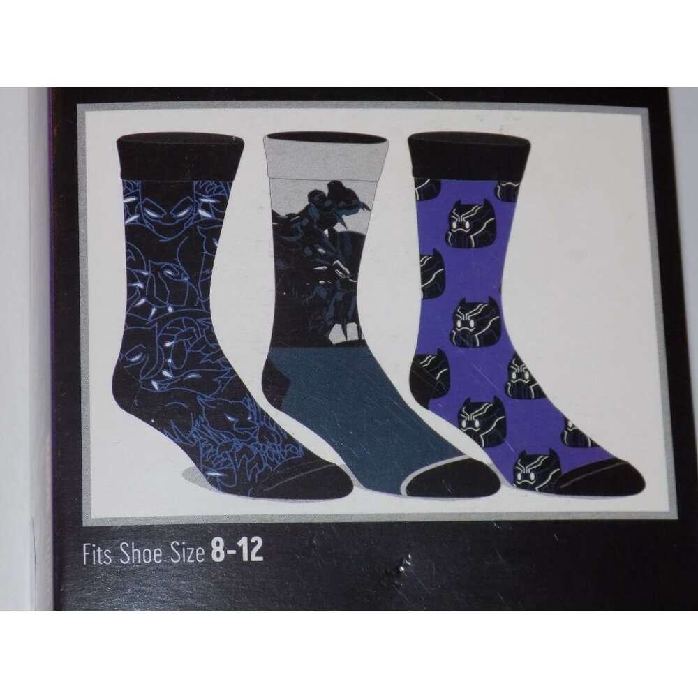Marvel Black Panther 3 Pair Multi-Design Mid-Calf Crew Socks Mens Size 8-12 - Picture 6 of 6